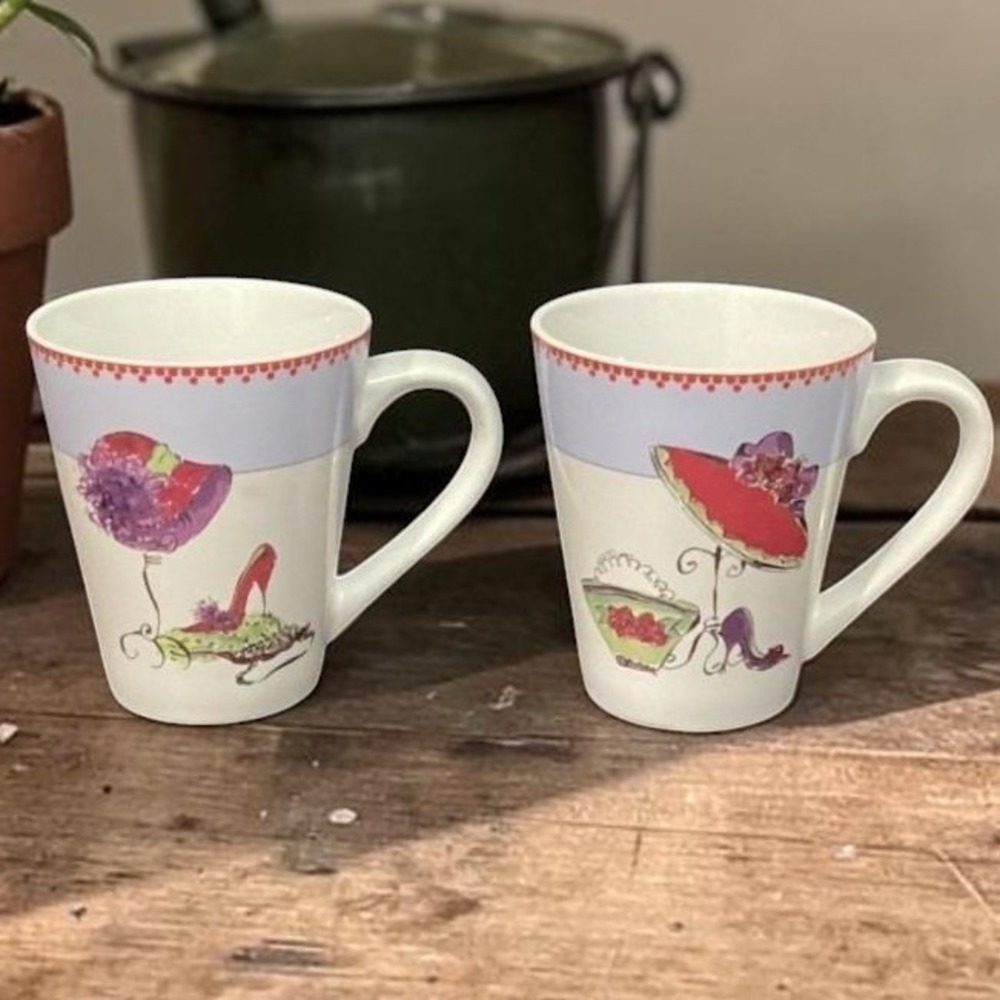 Rosanna Coffee Cups, "It's My Time" & "Time to Play" Design, Set of 2, Drinkware